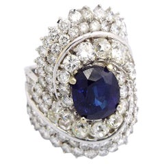 Vintage 18K White Gold 5.08ct Sapphire 9.6ct Diamond Ring Size 9 3/4