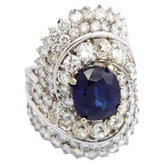 Bague en or blanc 18K 5.08ct saphir 9.6ct diamant Taille 9 3/4