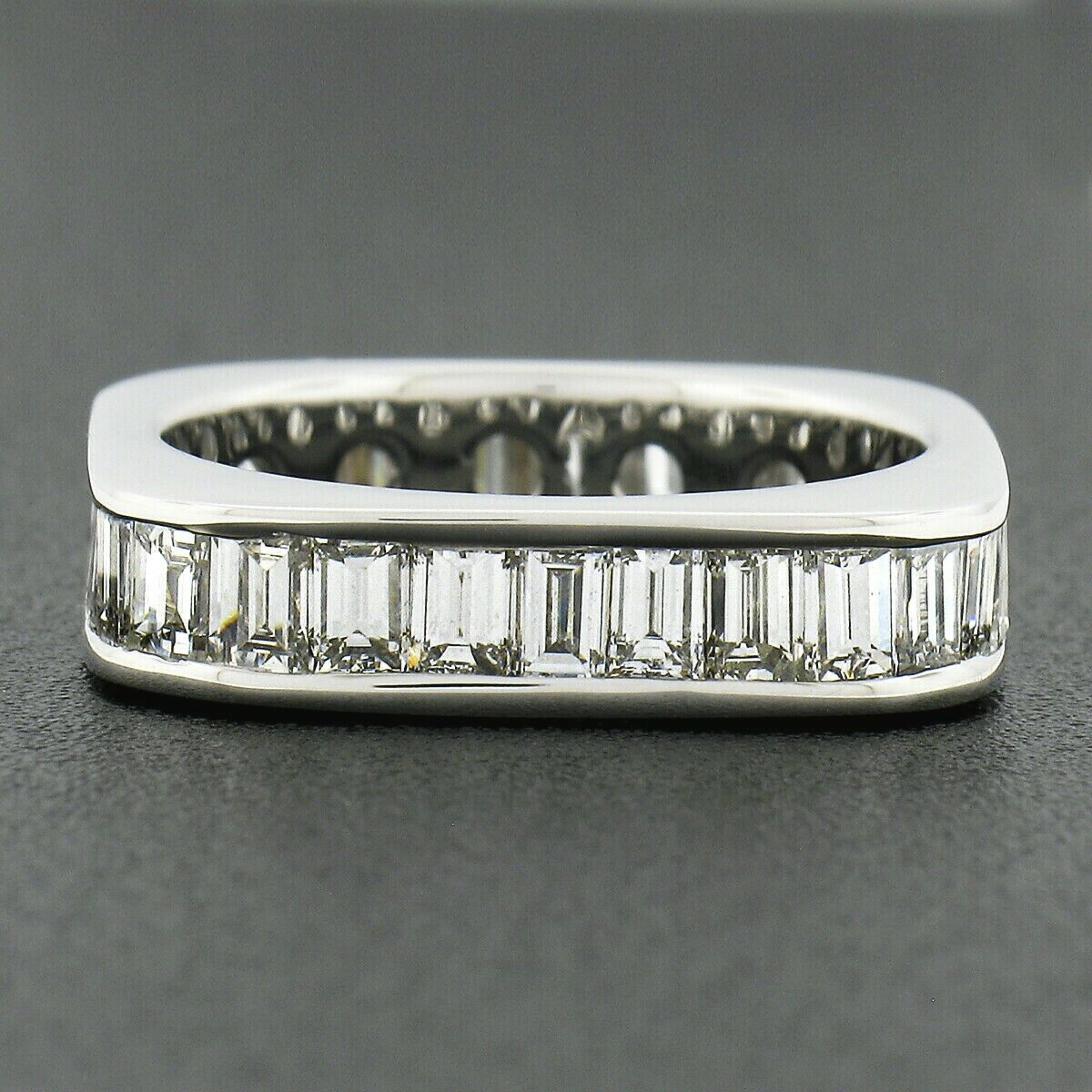 Women's 18k White Gold 5.0ctw Channel Baguette Cut Diamond Squared Eternity Band Ring For Sale