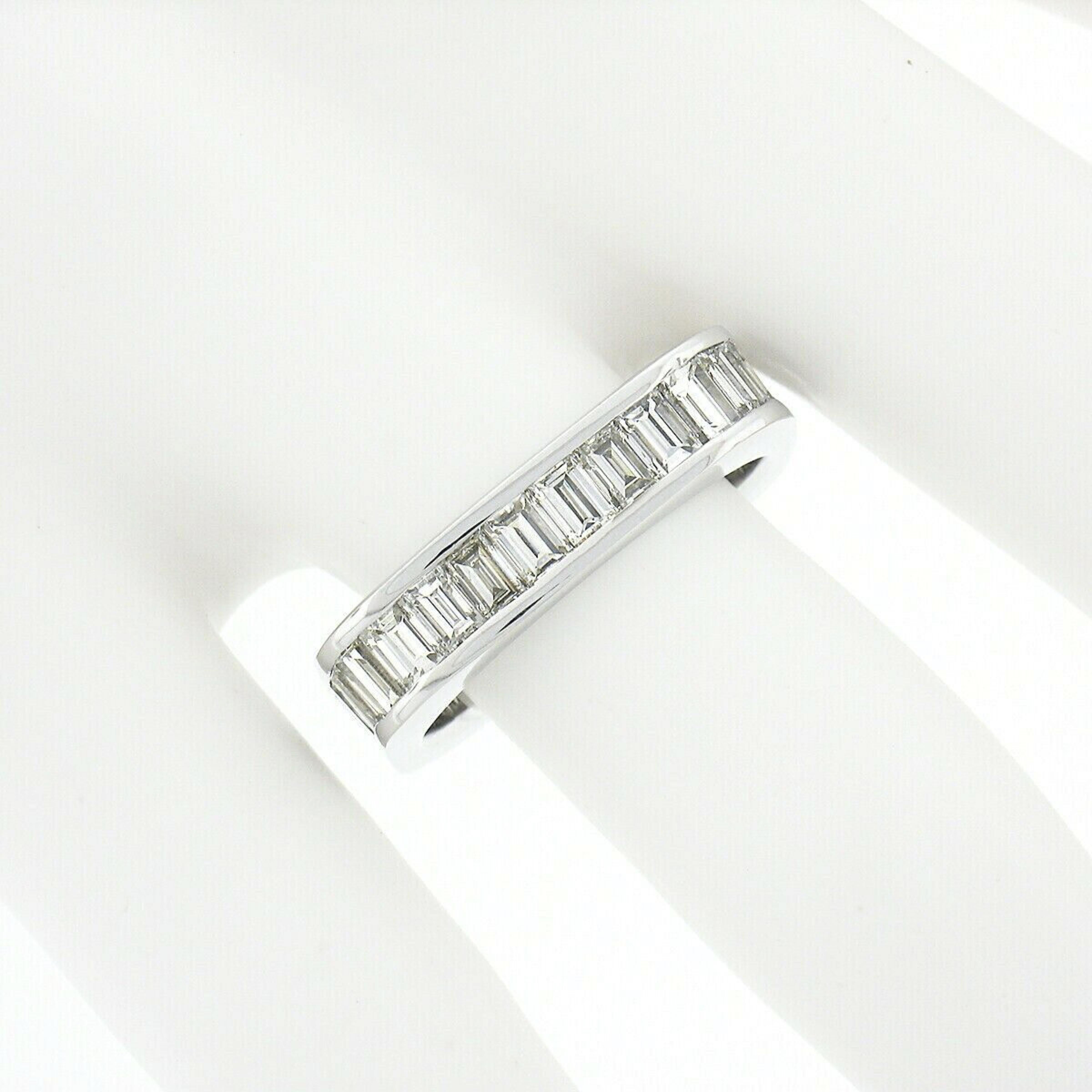 18k White Gold 5.0ctw Channel Baguette Cut Diamond Squared Eternity Band Ring For Sale 1