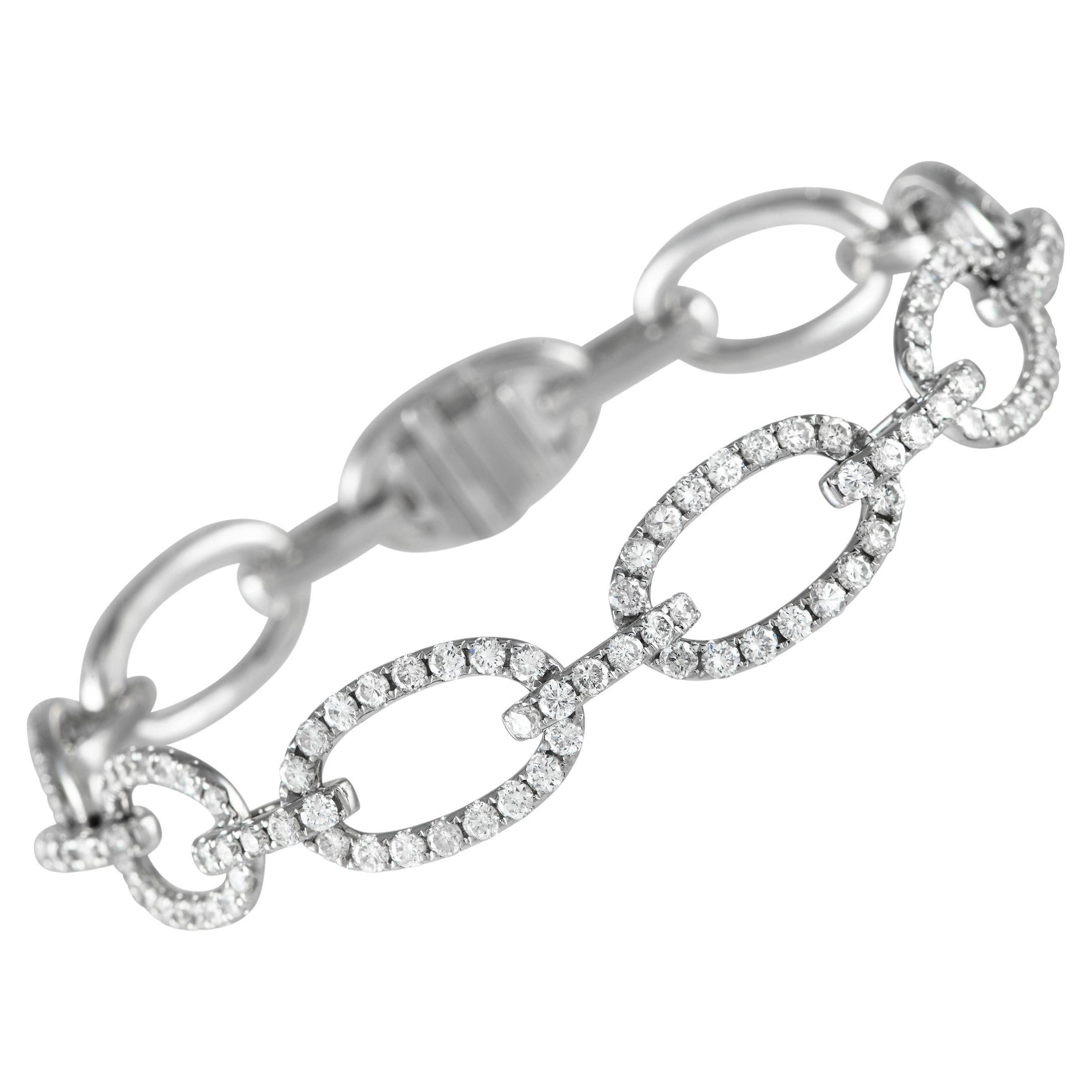 Pulsera de eslabones ovalada de oro blanco de 18 quilates y 5,10 ct