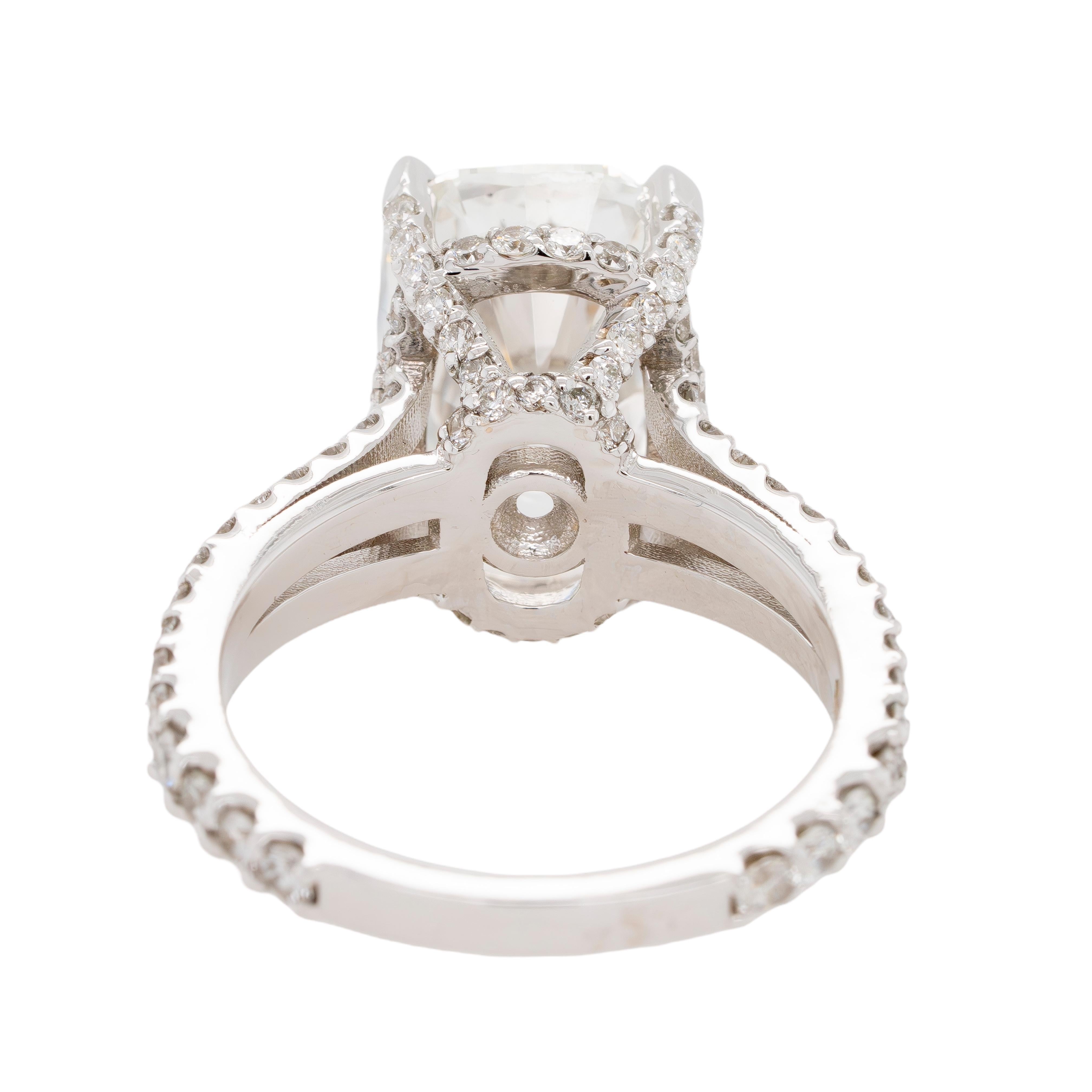 Women's or Men's 18k White Gold 5.29ctw GIA Certified Cushion Cut Diamond Ring