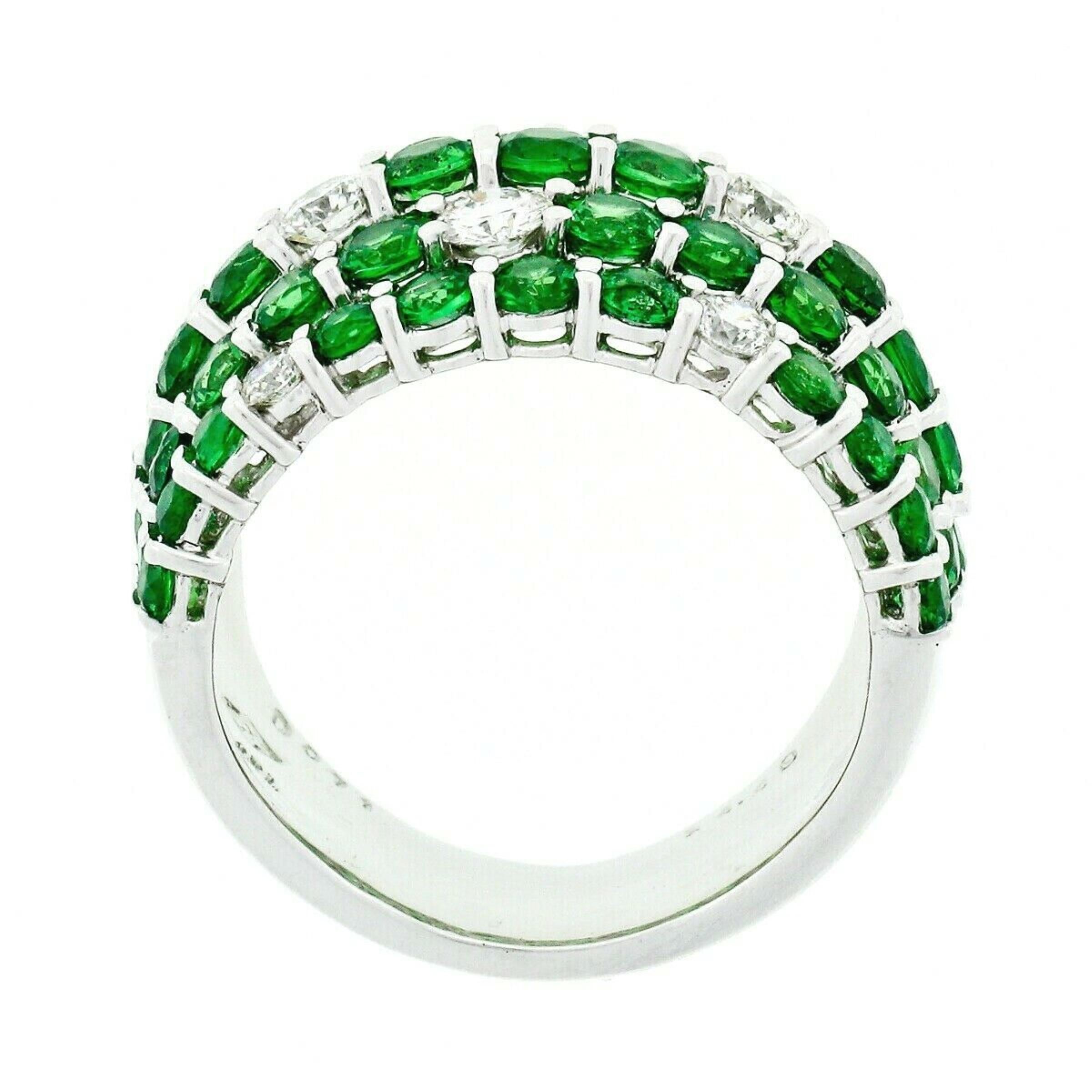 18k White Gold 5.2ctw GIA Green Garnet Tsavorite & Diamond Wide 5 Row Band Ring 4