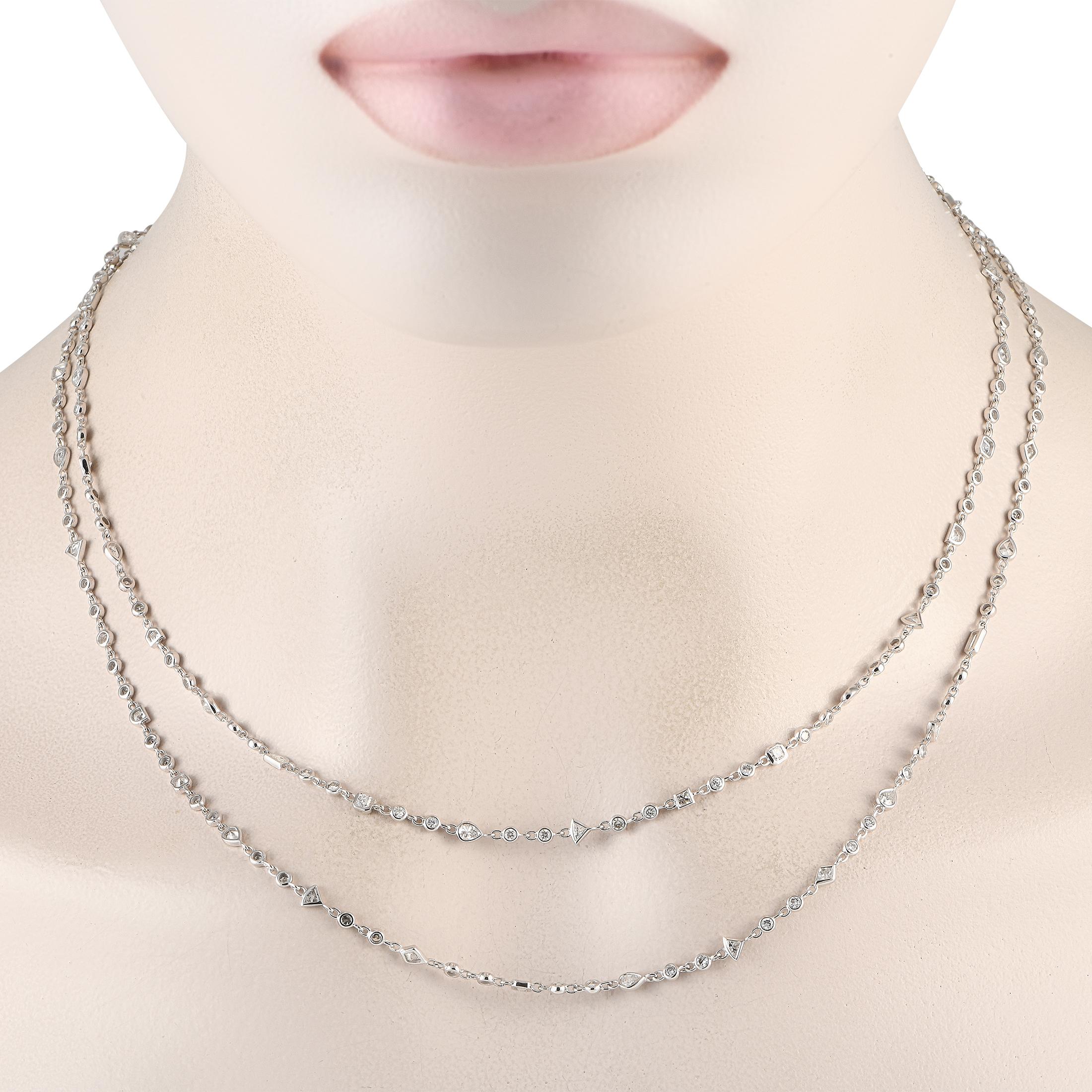 This necklace is designed to continually make a subtle statement. Crafted from 18K White Gold, the timeless design comes to life thanks to an impressive array of Diamonds with a total weight of 5.50 carats. A dramatic 36 chain allows you to create a