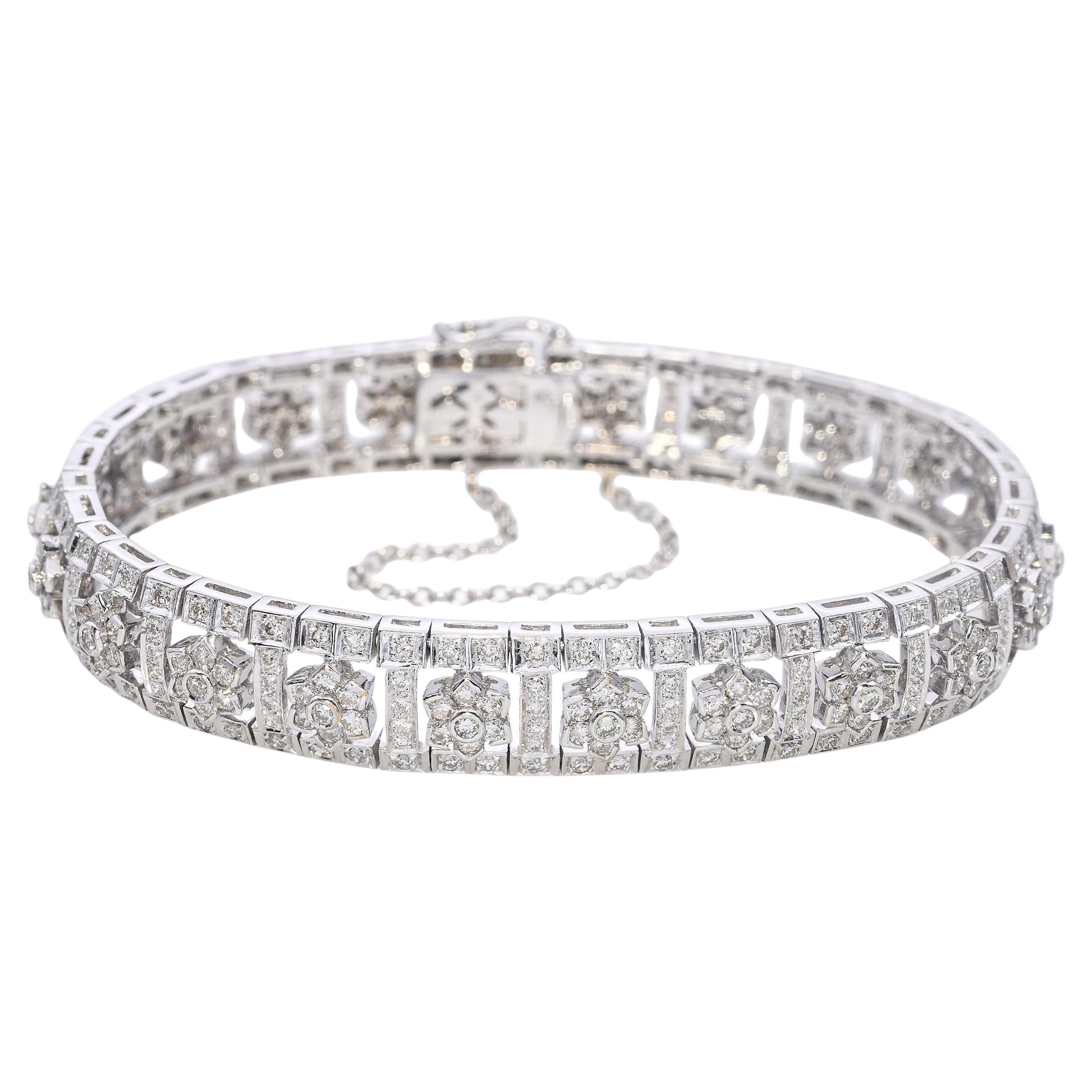 18k White Gold 5.57tcw Diamond Floral Panel Bracelet