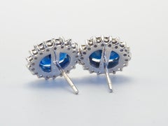 18K White Gold 5.60ct Blue Sapphire & 0.50ct Diamond Big Stud Earring