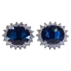 18K White Gold 5.60ct Blue Sapphire 
0.50ct Diamond Big Stud Earring