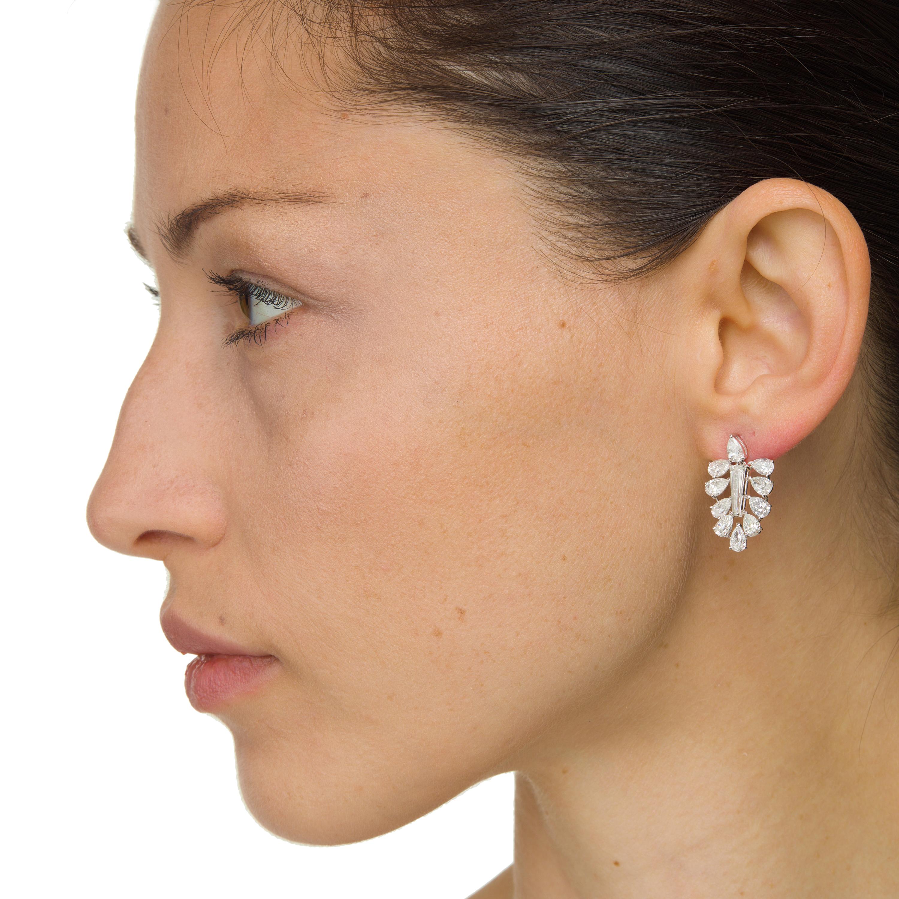 Pear Cut 18K White Gold 5.74 Carat Pear Diamond Cluster Stud Earrings