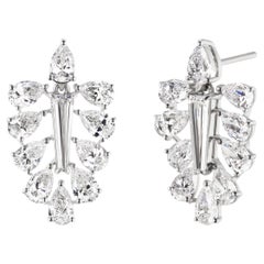 18K White Gold 5.74 Carat Pear Diamond Cluster Stud Earrings
