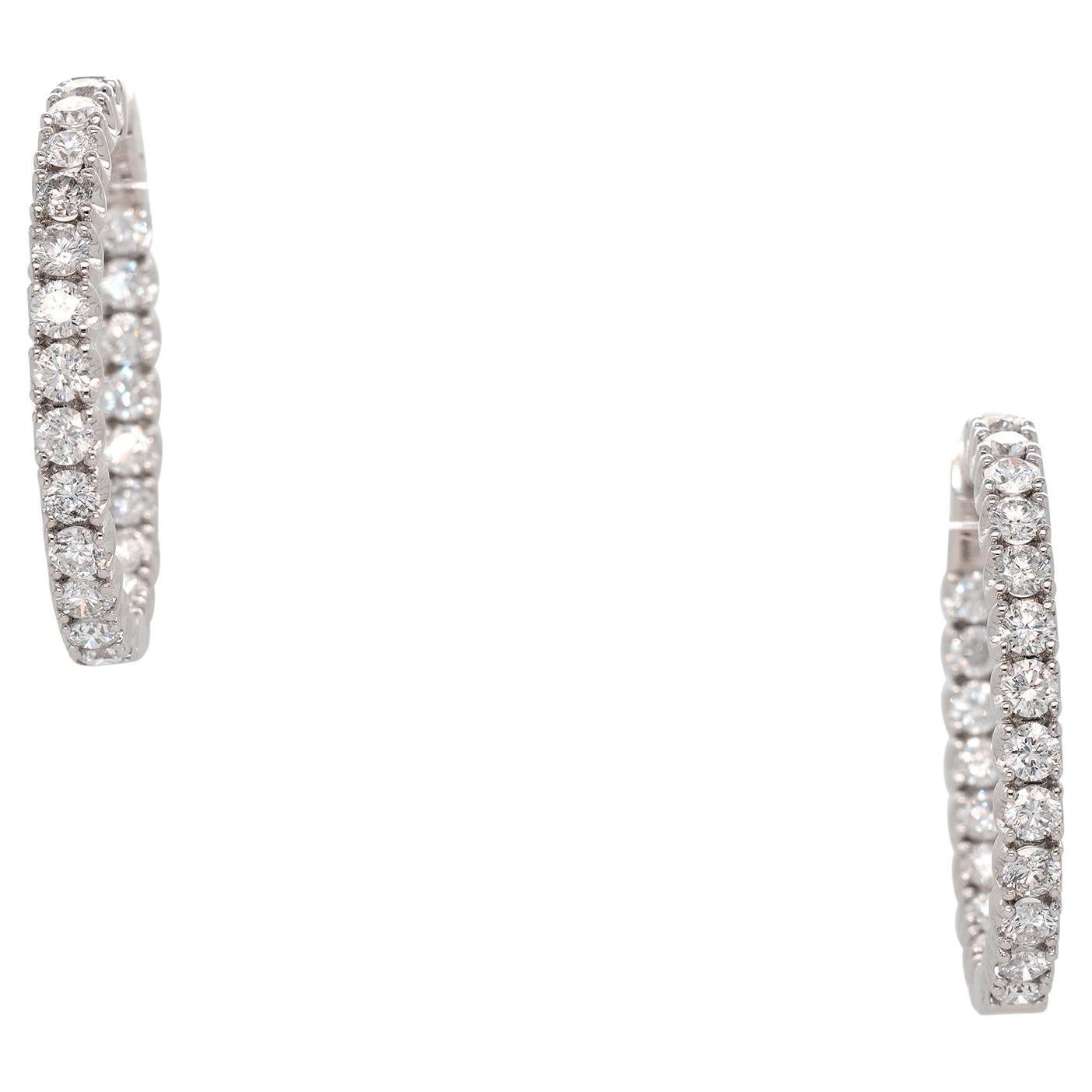 18k White Gold 5.74ct Round Brilliant Hoop Earrings For Sale