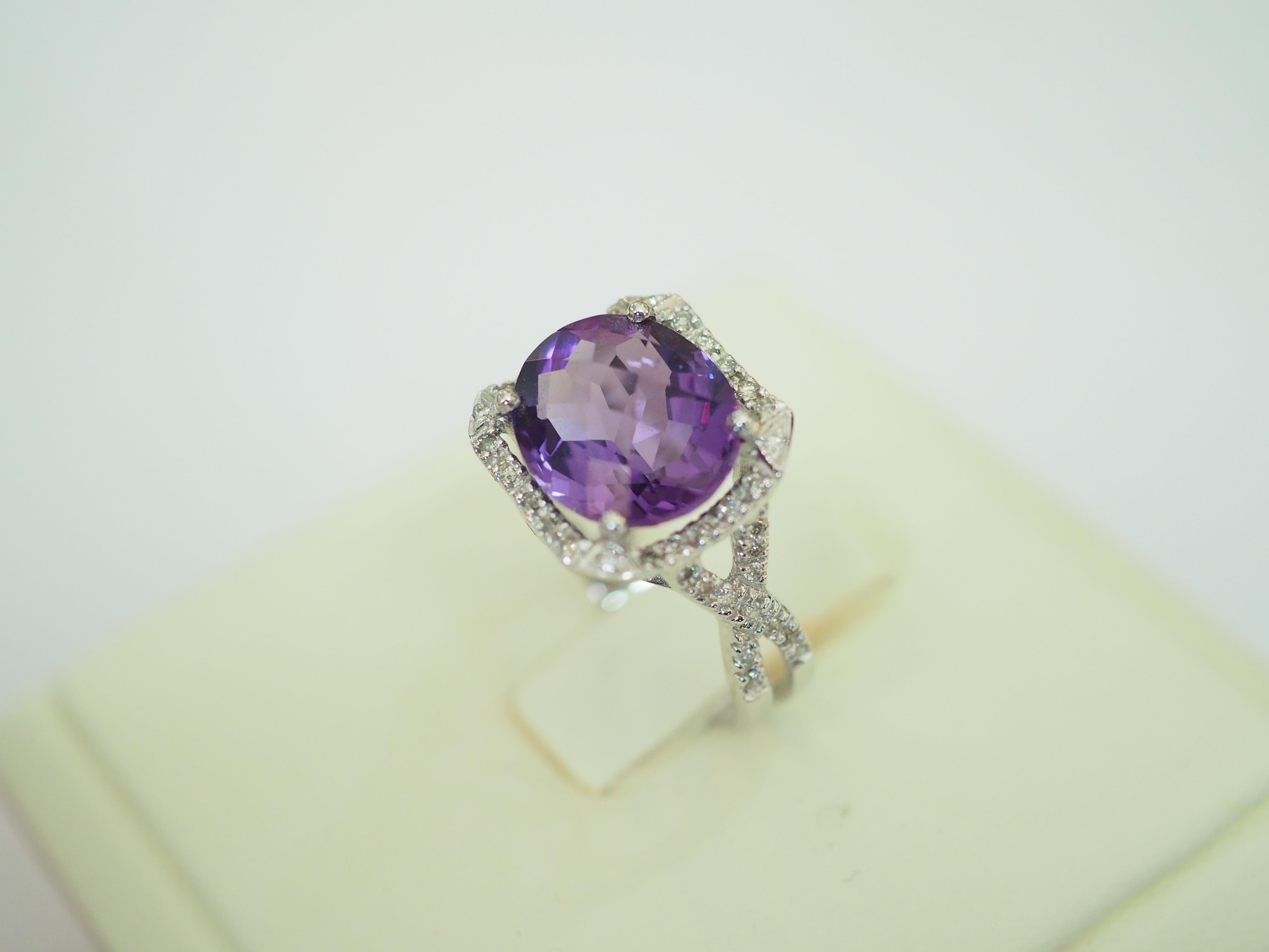 18k White Gold 5.80ct Amethyst and Diamond Fashion Cocktail Ring at 1stDibs