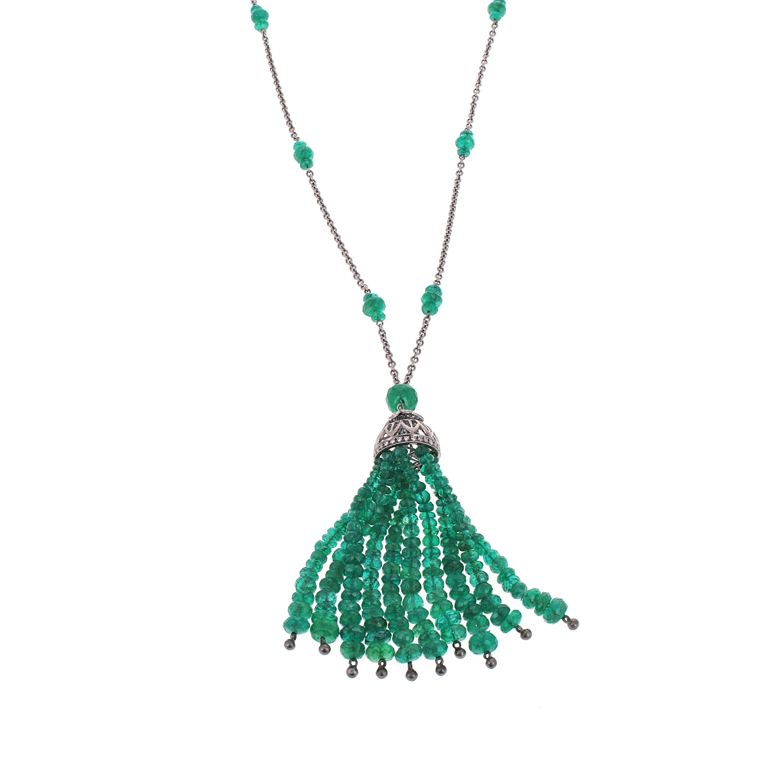 Modern  Elizabeth Taylor 18K White Gold 58.43 Ct Emerald and Diamond Pendant Necklace