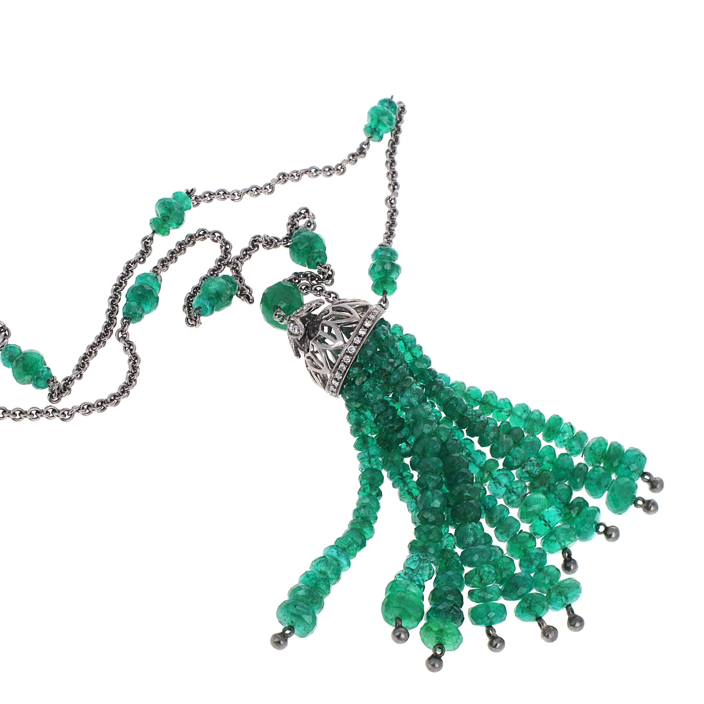  Elizabeth Taylor 18K White Gold 58.43 Ct Emerald and Diamond Pendant Necklace In New Condition In Beverly Hills, CA