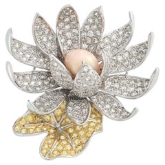 18K White Gold 5.84ct Diamond and Conch Pearl Flower Brooch MF25-052126