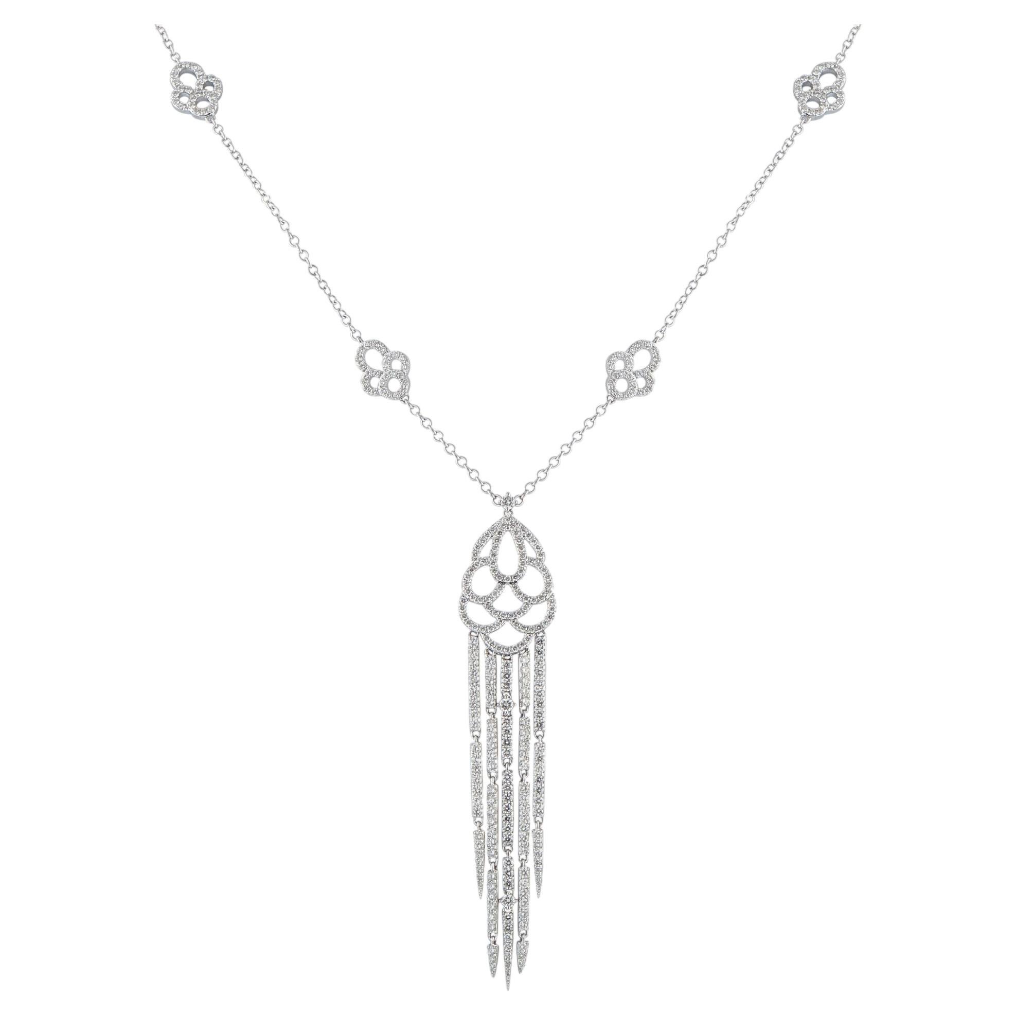 18K White Gold 5.85ct Diamond Pendant Necklace MF21-040826 For Sale