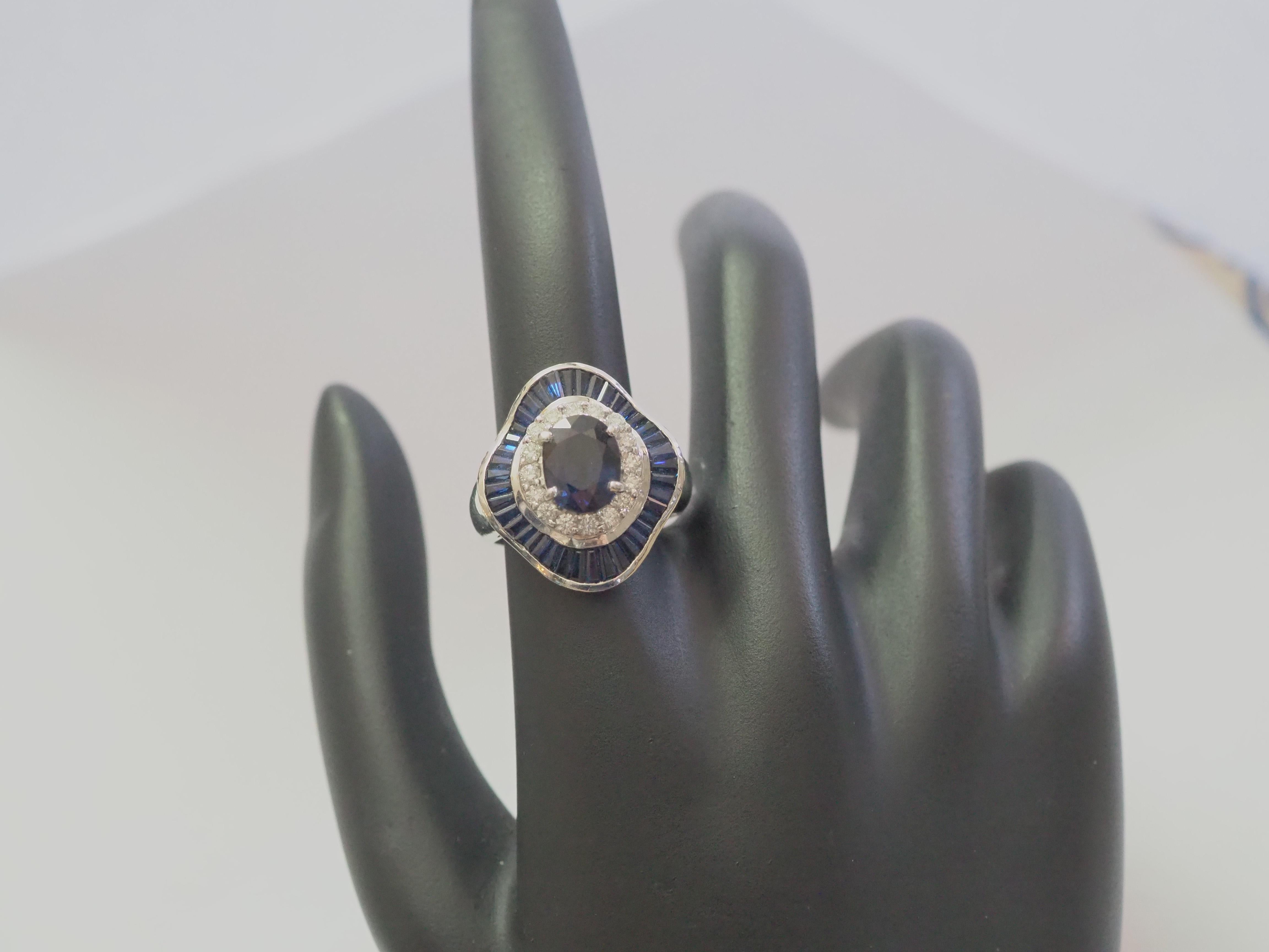 18K White Gold 5.90ctw Blue Sapphire & 0.45ct Brilliant Diamond Ballerina Ring 5