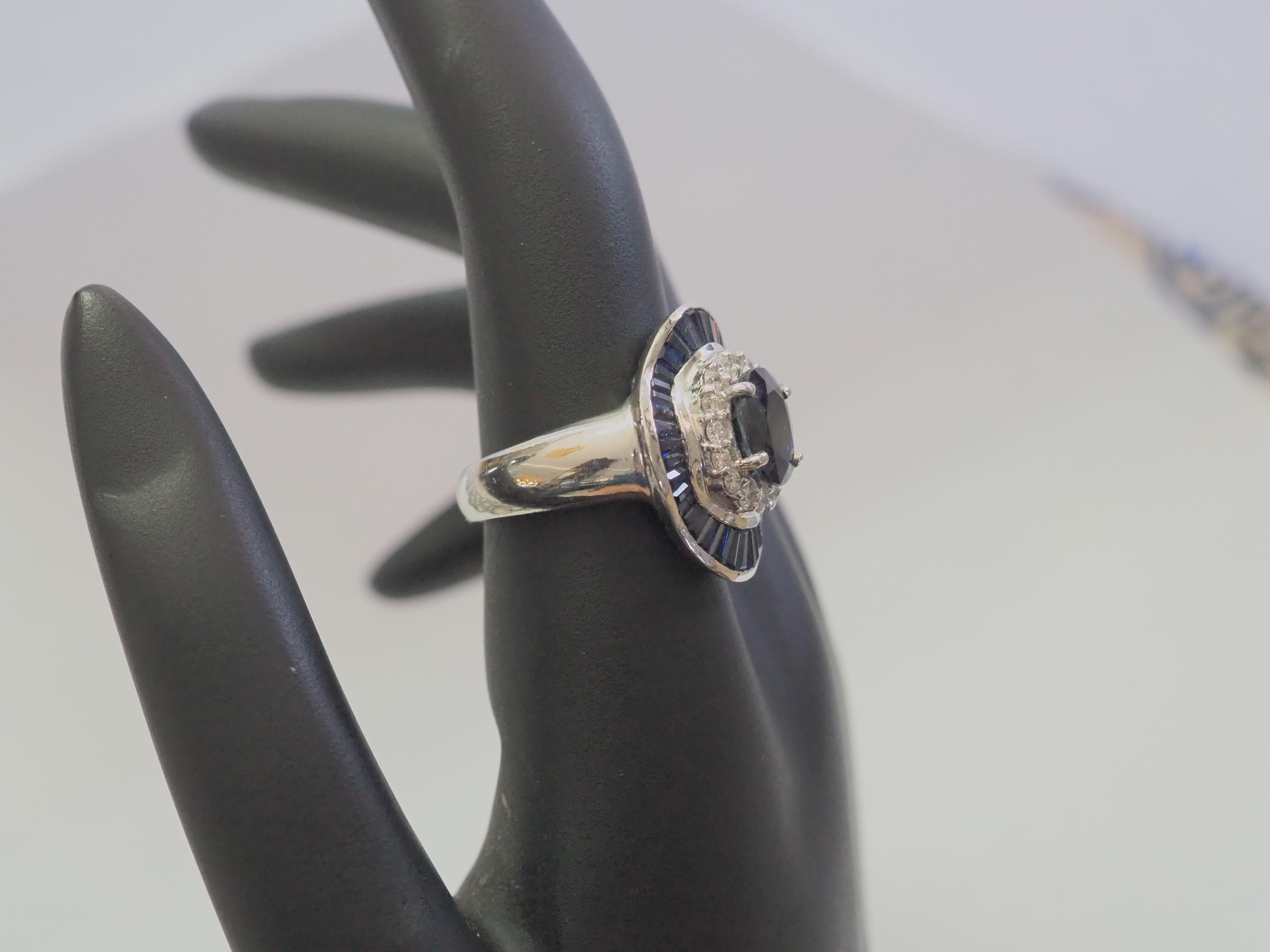 18K White Gold 5.90ctw Blue Sapphire & 0.45ct Brilliant Diamond Ballerina Ring 6