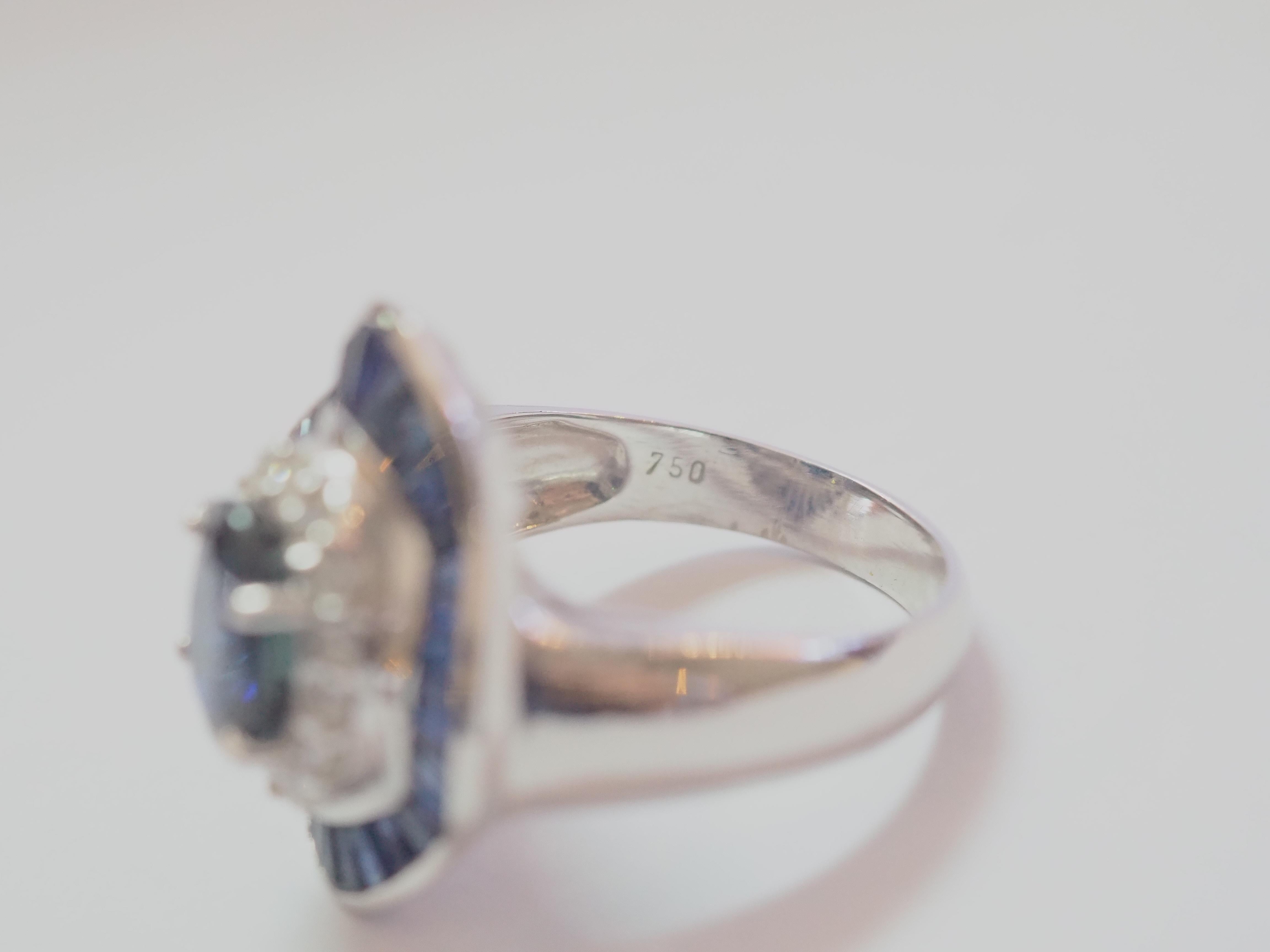 18K White Gold 5.90ctw Blue Sapphire & 0.45ct Brilliant Diamond Ballerina Ring In New Condition In เกาะสมุย, TH