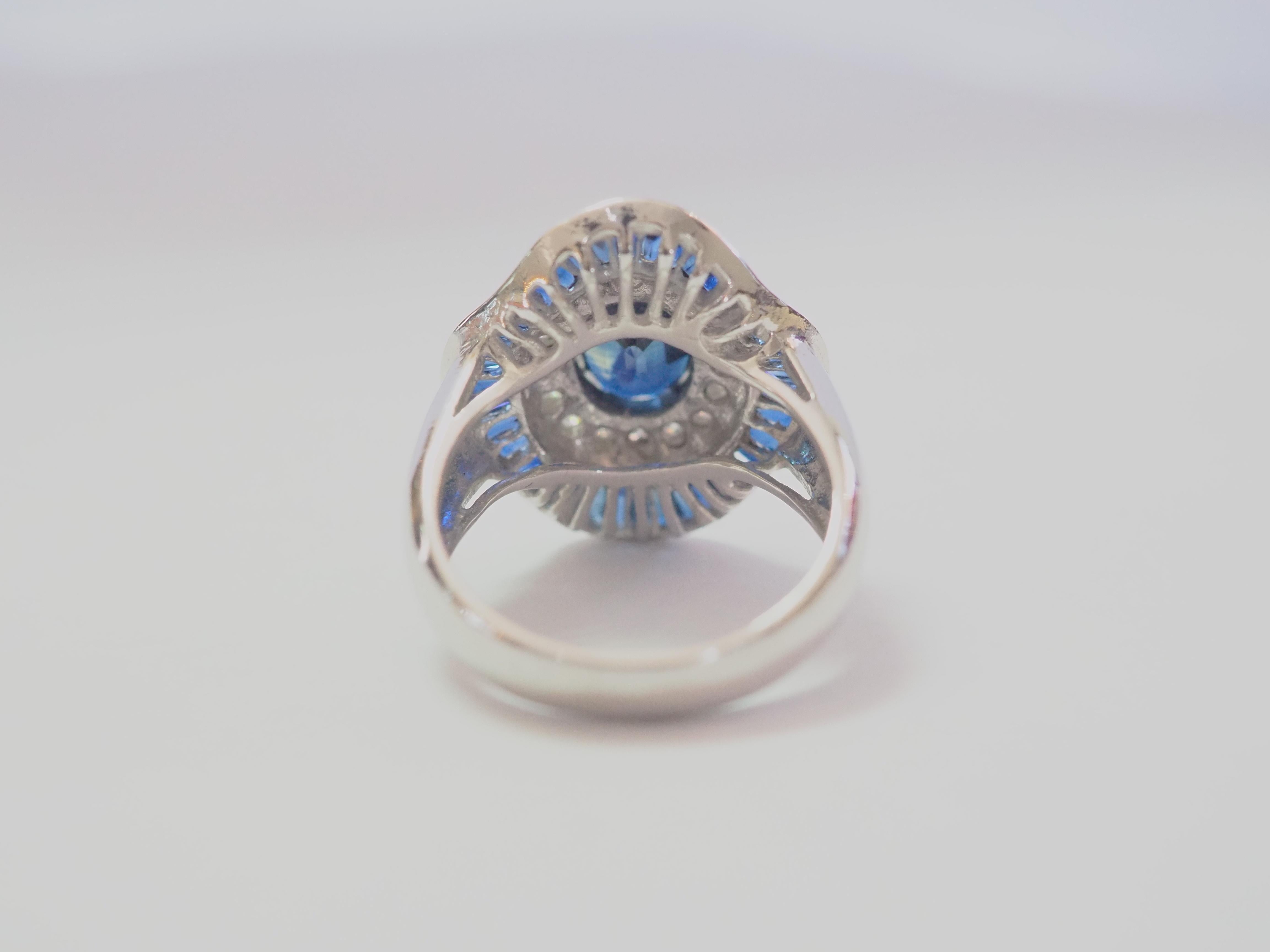 18K White Gold 5.90ctw Blue Sapphire & 0.45ct Brilliant Diamond Ballerina Ring 1
