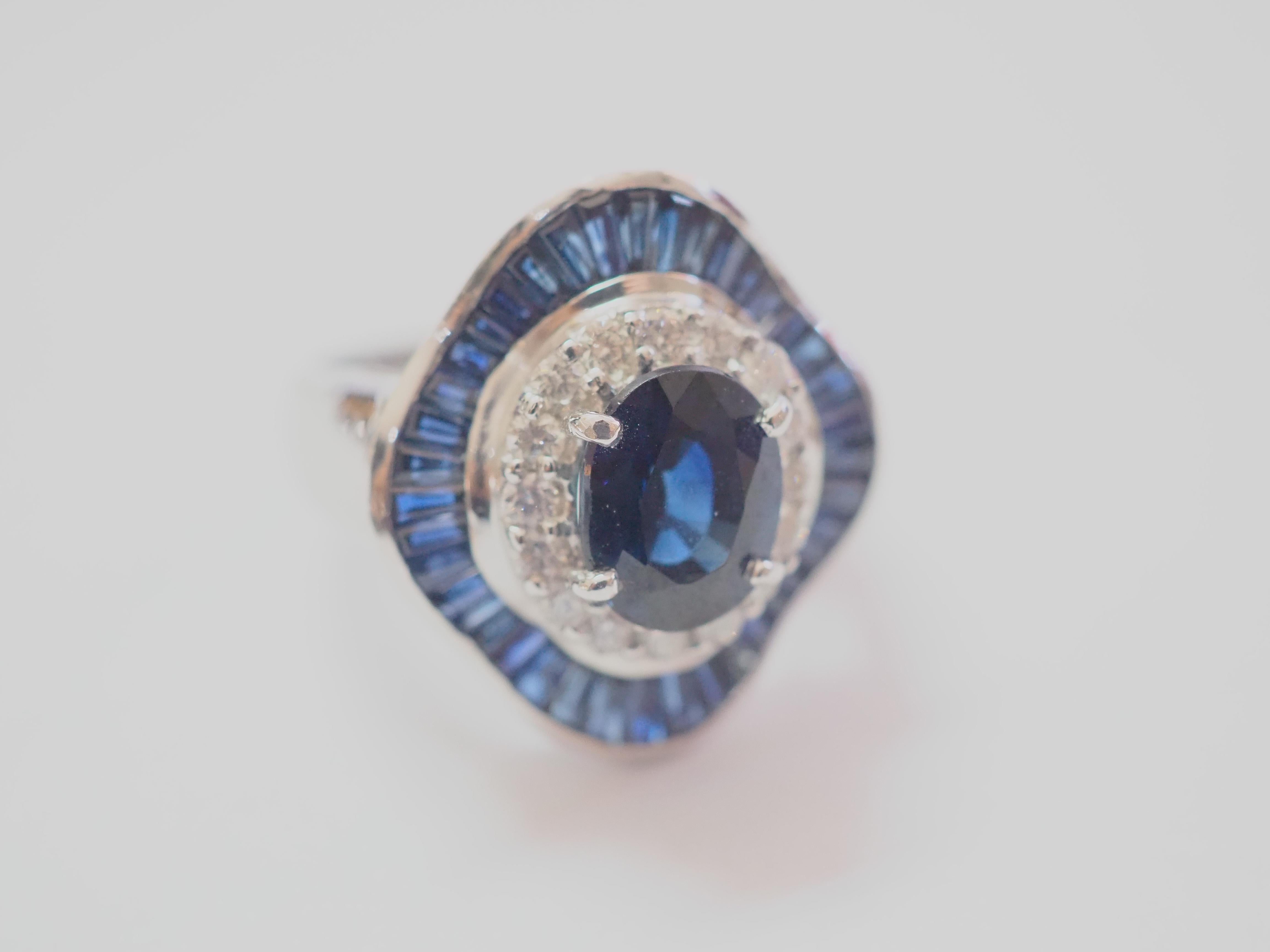 18K White Gold 5.90ctw Blue Sapphire & 0.45ct Brilliant Diamond Ballerina Ring 2