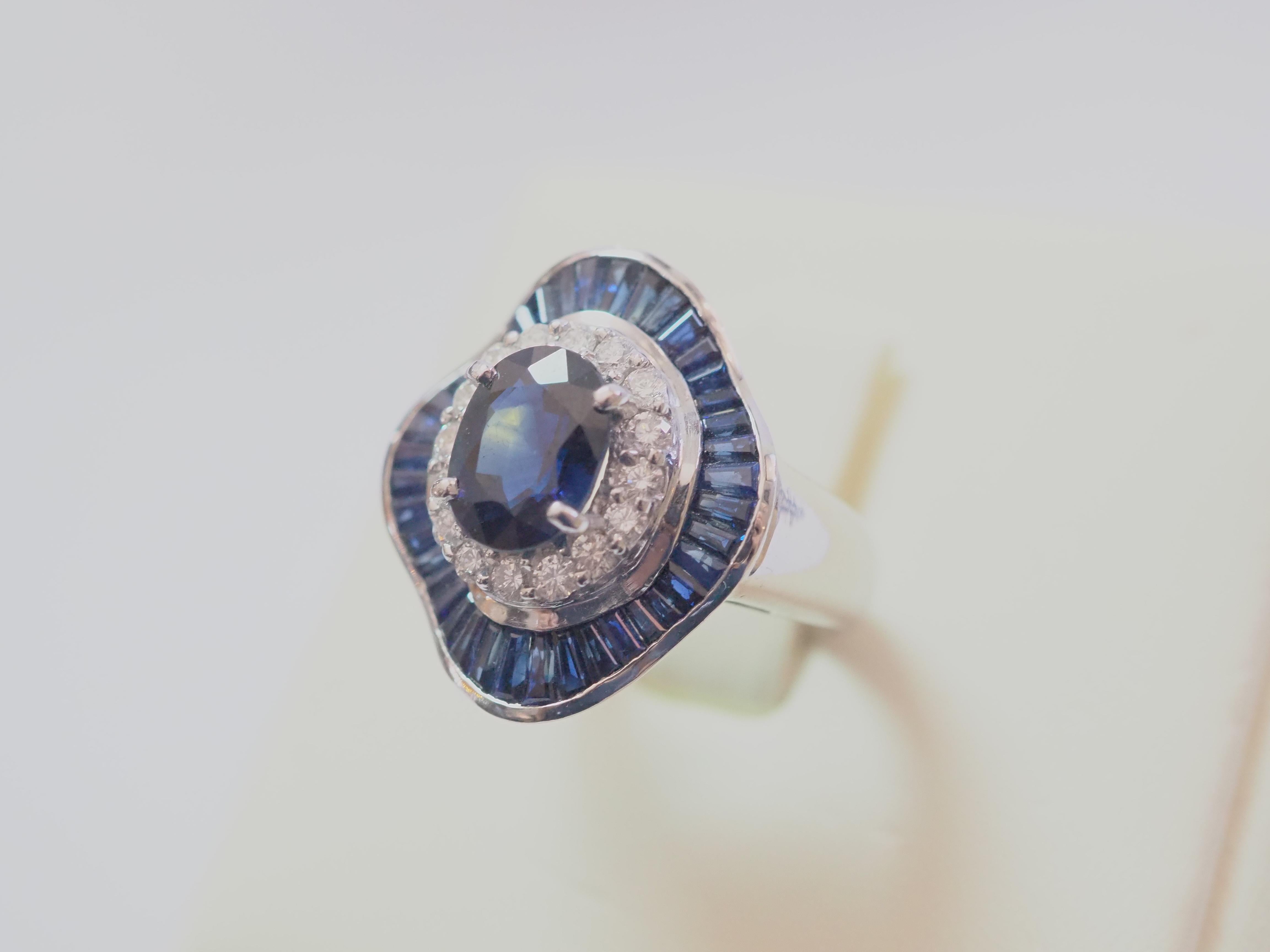 18K White Gold 5.90ctw Blue Sapphire & 0.45ct Brilliant Diamond Ballerina Ring 3