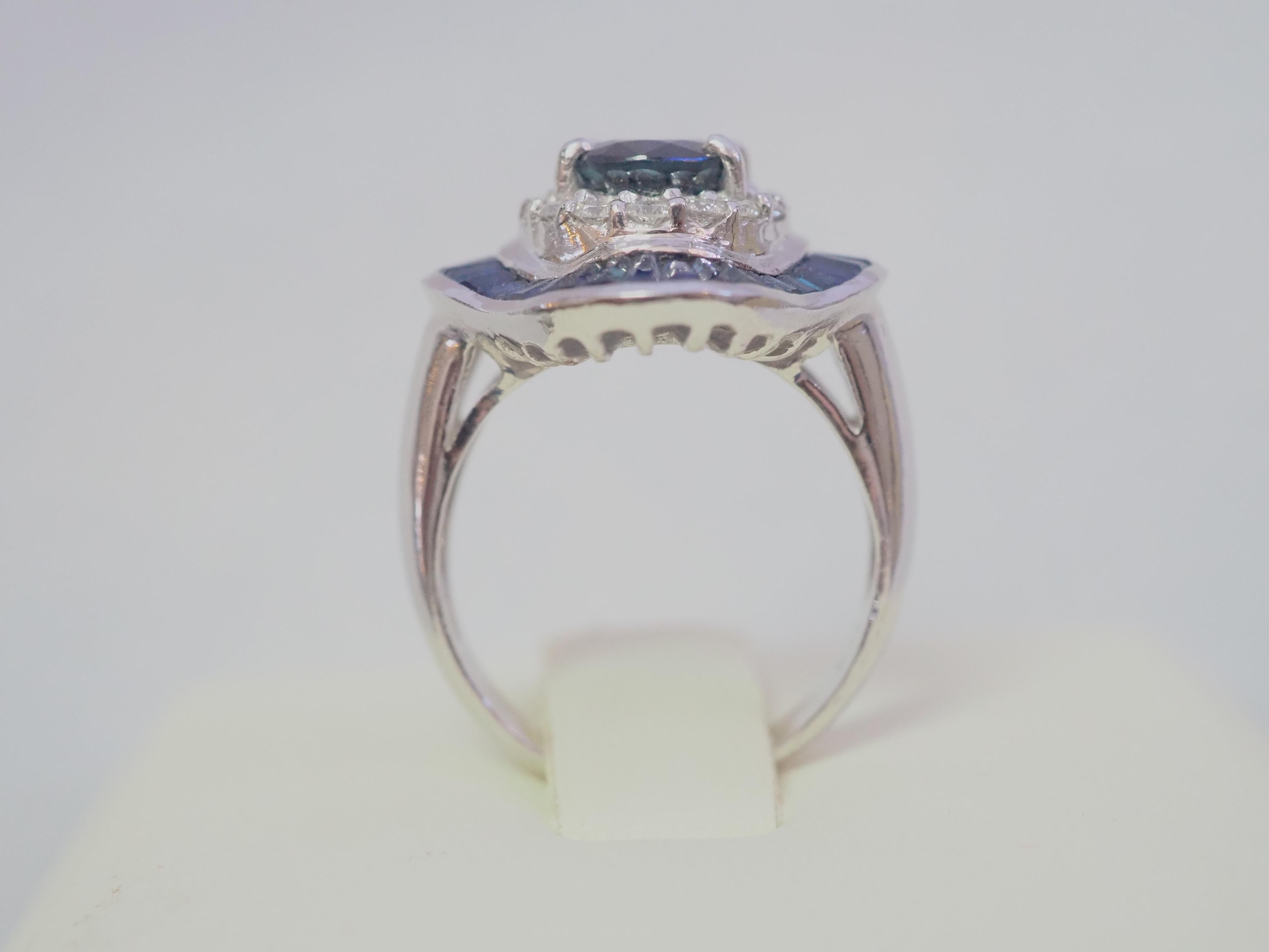 18K White Gold 5.90ctw Blue Sapphire & 0.45ct Brilliant Diamond Ballerina Ring 4