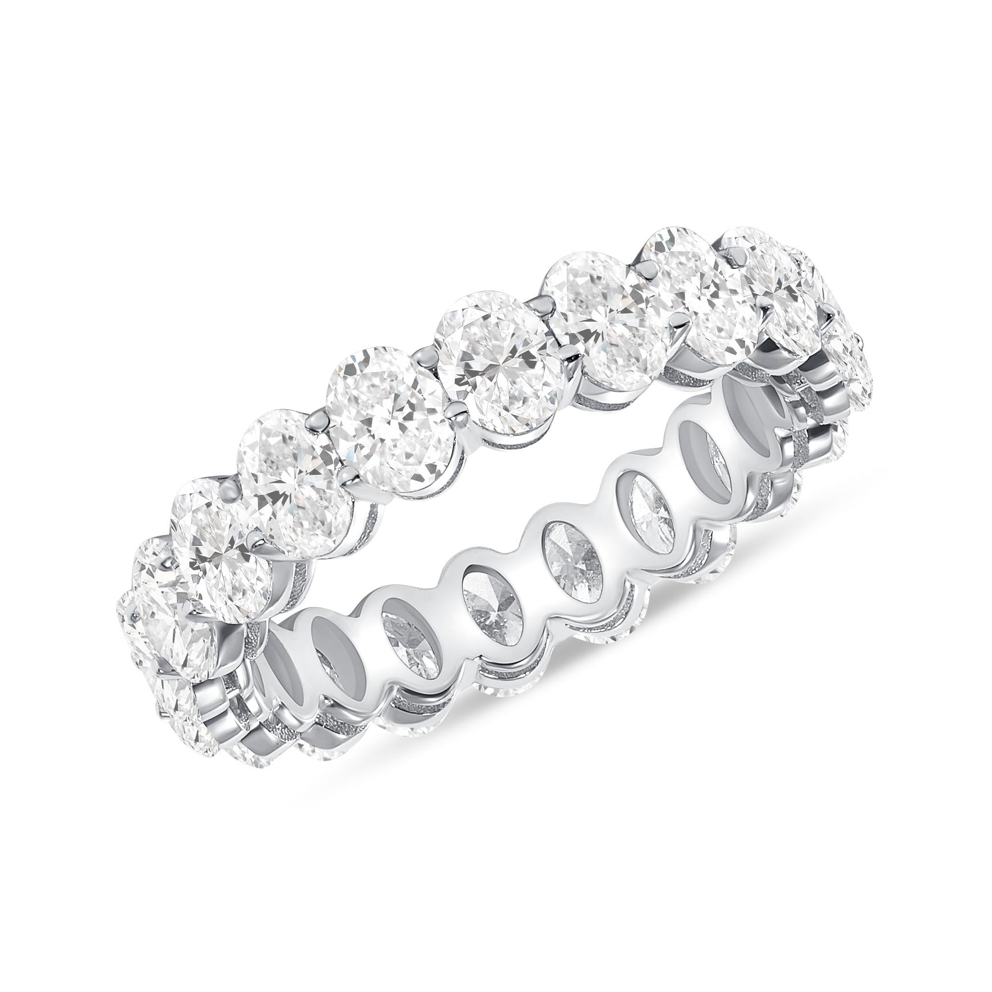 For Sale:  18k White Gold 6 Carat Oval Cut Natural Diamond Eternity Ring 2