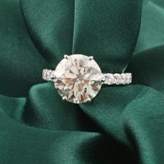 18K White Gold 6 Carat Round Cut Brilliant Diamond Solitaire Ring Fine Jewelry