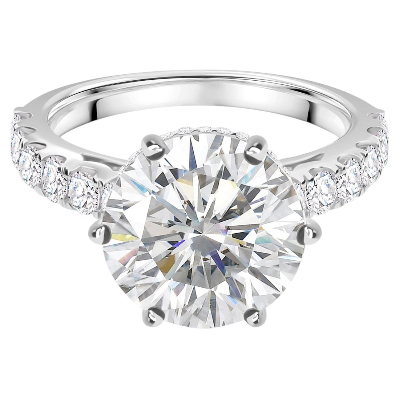 18K White Gold 6 Carat Round Cut Brilliant Diamond Solitaire Ring Fine Jewelry