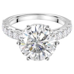 18K White Gold 6 Carat Round Cut Brilliant Diamond Solitaire Ring Fine Jewelry