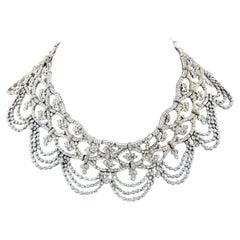 Vintage 18K White Gold 60 Carat Cleopatra Diamond Bib Necklace