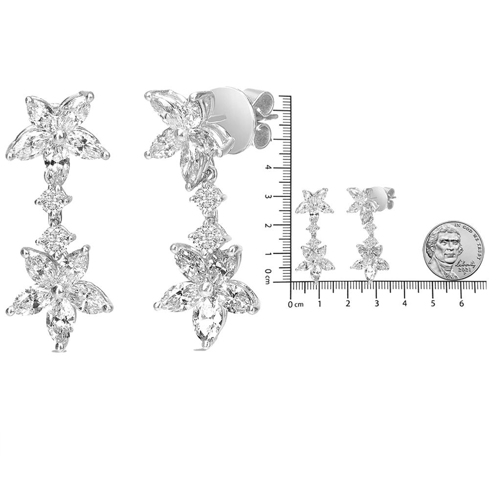 Contemporary 18K White Gold 6.0 Carat Marquise Diamond Floral Dangle Drop Earrings For Sale