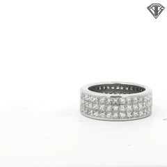 18K White Gold 6.00 Carat Invisible Set Princess Cut Diamond Three-Row Band Ring
