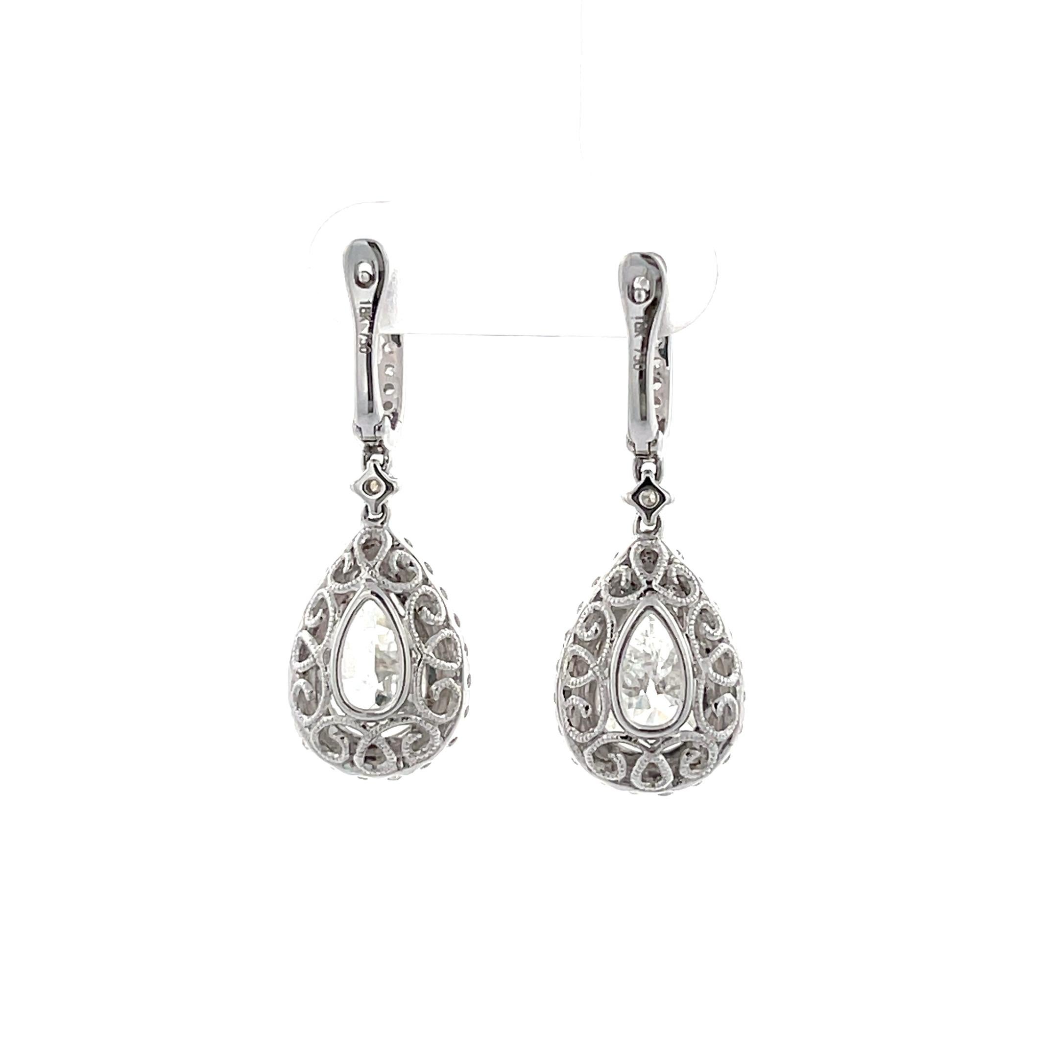 Pear Cut 18K White Gold 6.02ctw Pear Shape Natural Diamond Dangle Earrings For Sale