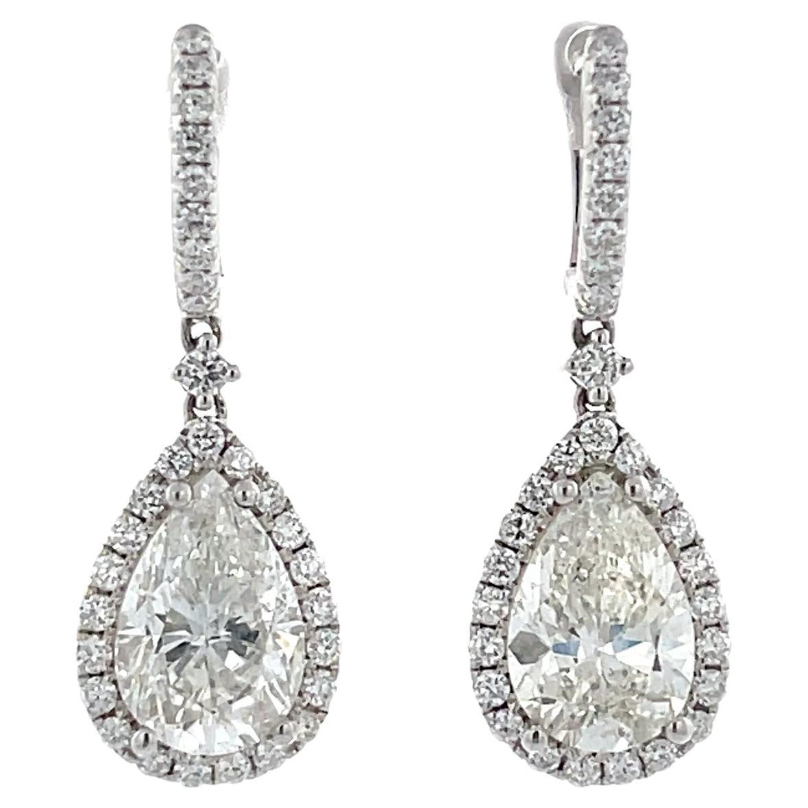 18K White Gold 6.02ctw Pear Shape Natural Diamond Dangle Earrings