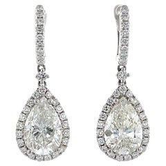 Used 18K White Gold 6.02ctw Pear Shape Natural Diamond Dangle Earrings