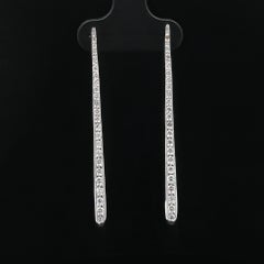 18k White Gold .60ctw Diamond Line Drop Bar Modern Earrings w/ Post Backs