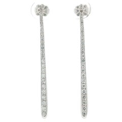 18k White Gold .60ctw Diamond Line Drop Bar Modern Earrings w/ Post Backs