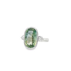 18k White Gold 6.10ct Natural GIA Certified Green Sapphire Ring