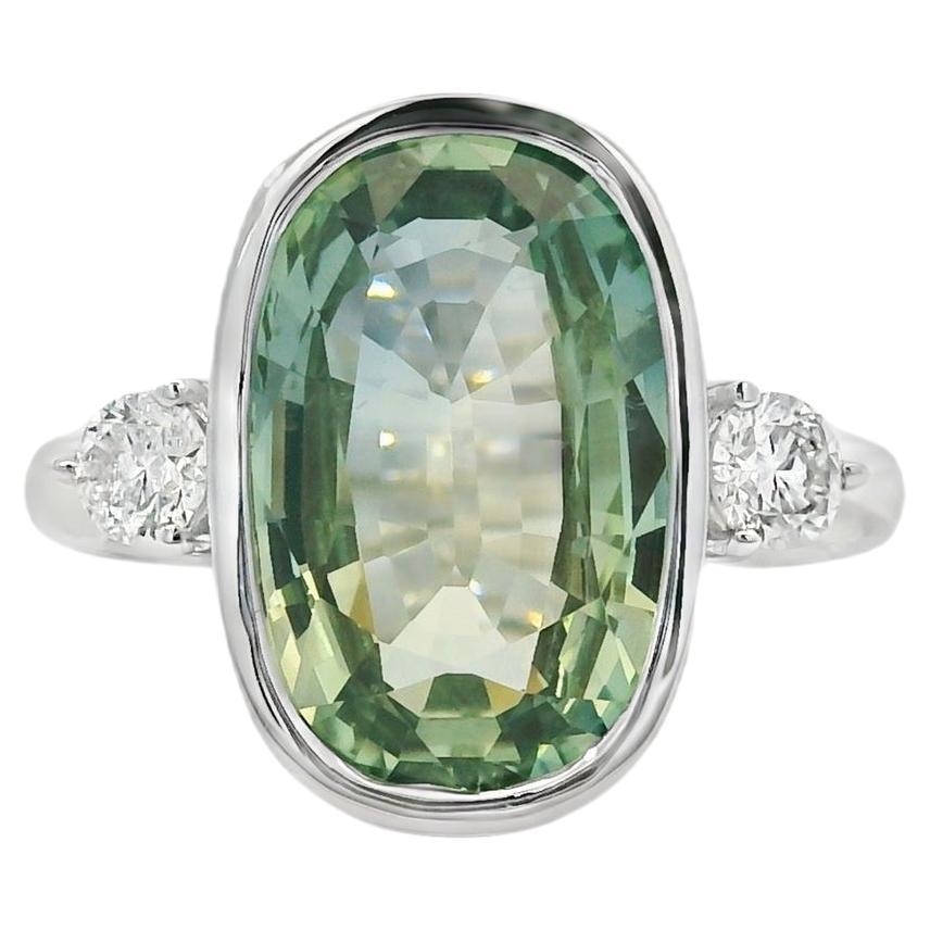 18k White Gold 6.10ct Natural GIA Certified Green Sapphire Ring
