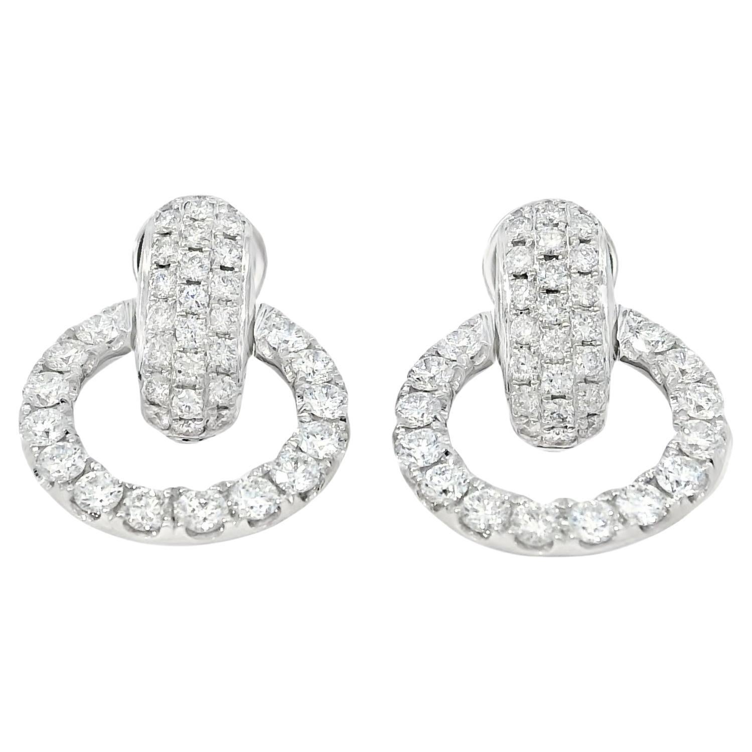 18k White Gold 6.10ct Round Diamond Interlocking Circle Dangle Earrings For Sale