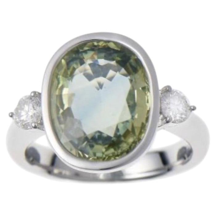 18k White Gold 6.14ctw Natural GIA Certified Green Sapphire Ring