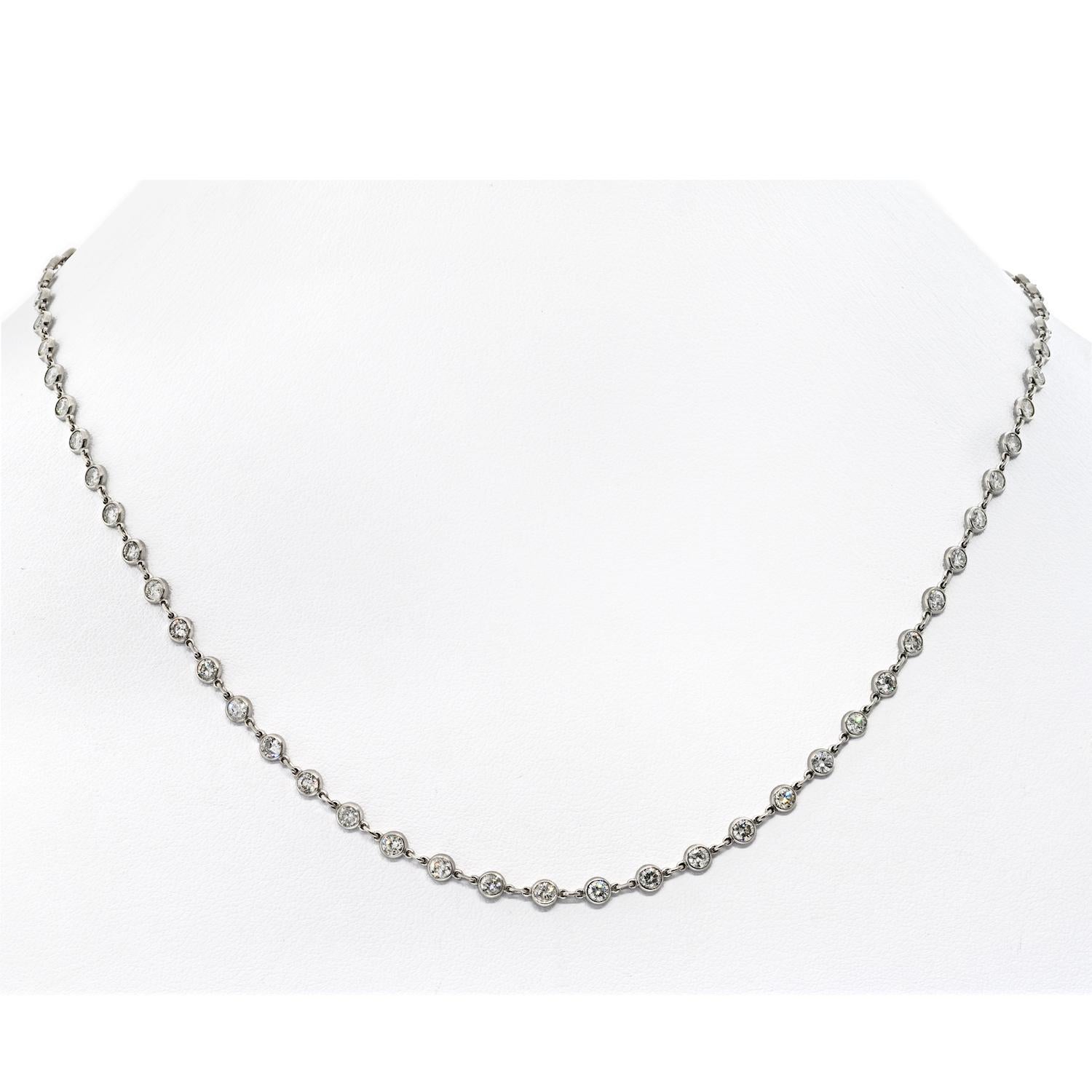 Introducing a truly enchanting piece of jewelry – the Beautiful Handmade Diamond by the Yard Necklace in 18K White Gold. 

This exquisite necklace features a remarkable 6.17 carats of natural round brilliant-cut diamonds, each hand-set in radiant
