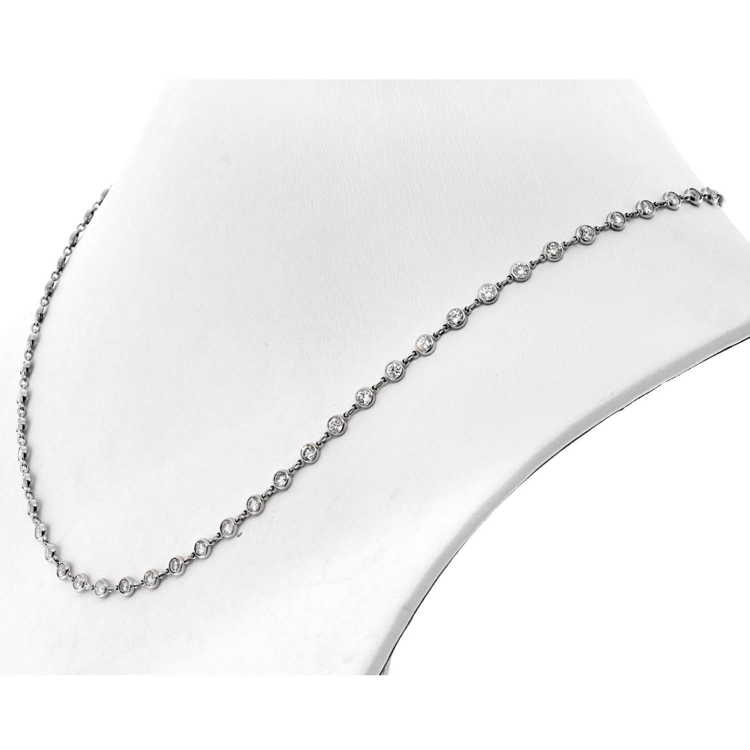 Modern 18K White Gold 6.17cttw Diamond By The Yard 16 Inch Chain Necklace For Sale