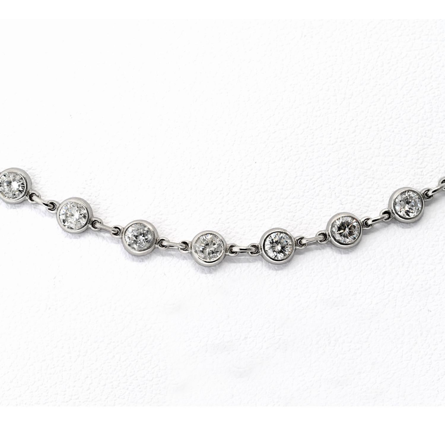 Round Cut 18K White Gold 6.17cttw Diamond By The Yard 16 Inch Chain Necklace For Sale