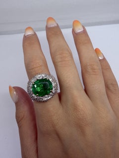 18K White Gold 6.32 Carat Emerald and Diamond Cocktail Ring - Size 7