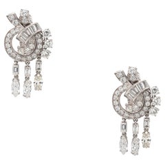 18k White Gold 6.39ctw Natural Diamond Vintage Earrings