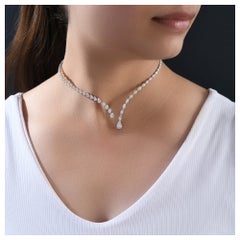 18k White Gold 6.41ct Natural Diamond Pear Cut Open Collar Necklace