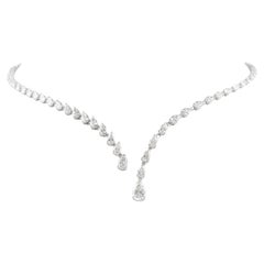 18k White Gold 6.41ct Natural Diamond Pear Cut Open Collar Necklace