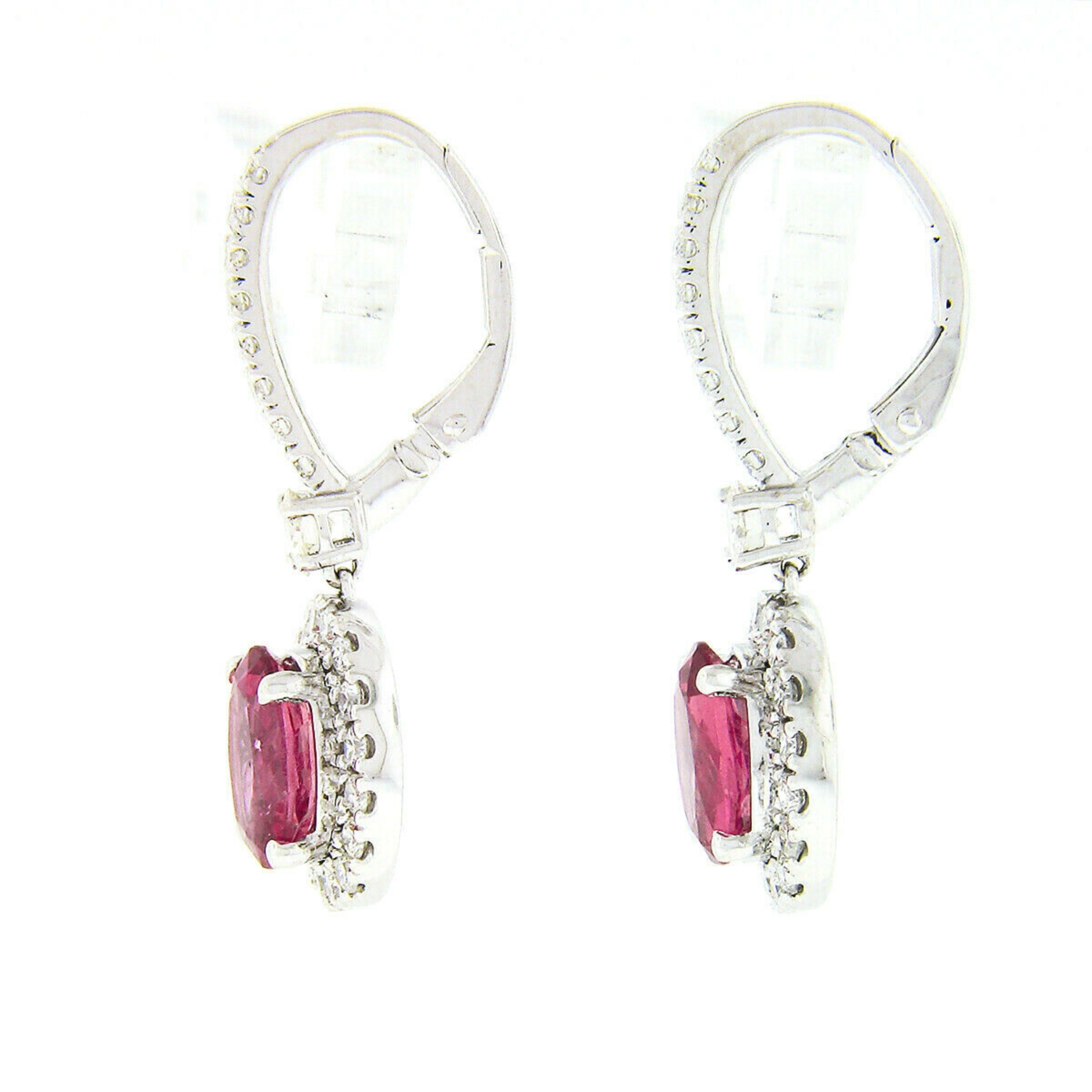 18k White Gold 6.45ctw Oval Cut Pink Tourmaline & Diamond Drop Dangle Earrings In Excellent Condition In Montclair, NJ